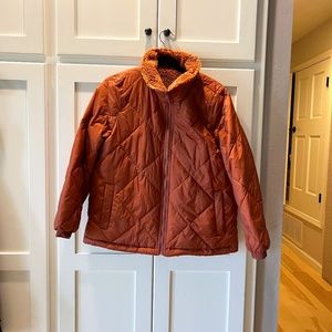 Madewell Reversible Sherpa Puffer Jacket, Small, Warm Umber